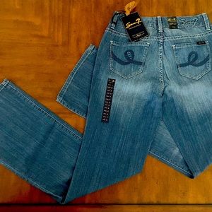 • New with tags, Seven7 kona blue denim boot cut jeans, size 4, 32” inseam